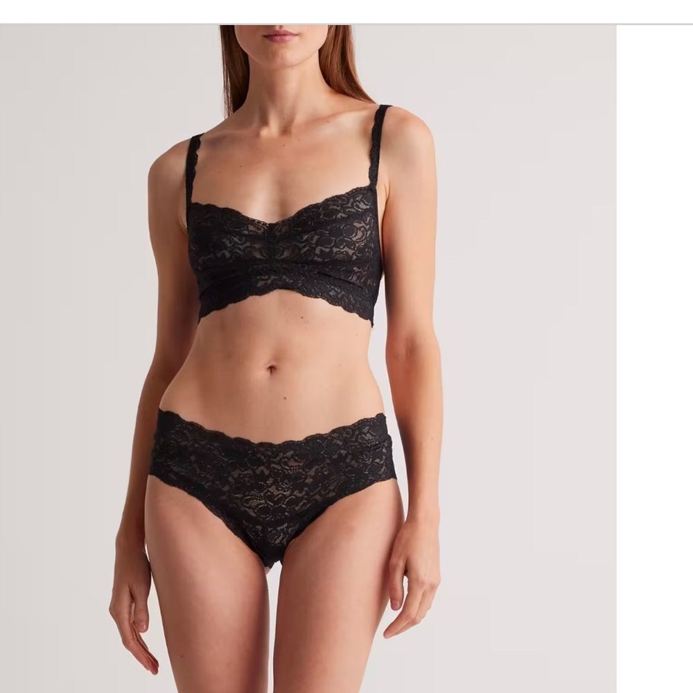 Quince Stretch Lace Sweetheart Bralette (2-pack) Black Clay NEW - Picture 2 of 3